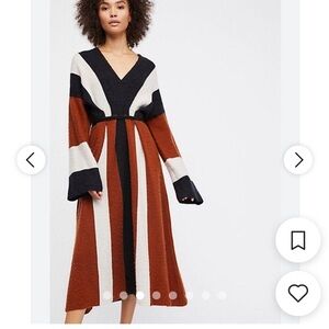 Free People Long Sleeve Knit Dress - Black, Brown, Cream